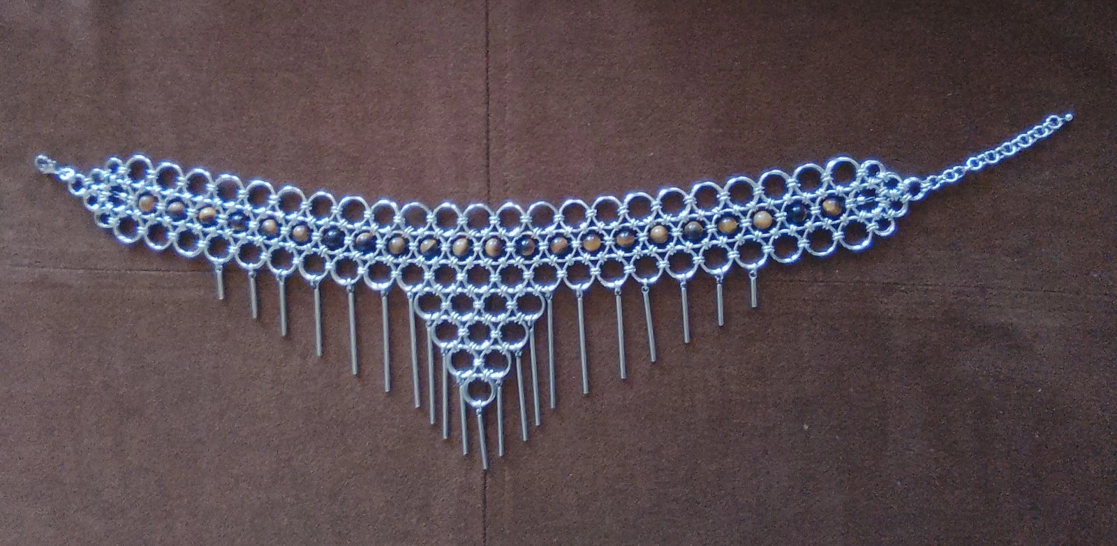 Japanese chainmail décolleté choker necklace with natural stones – photo 4